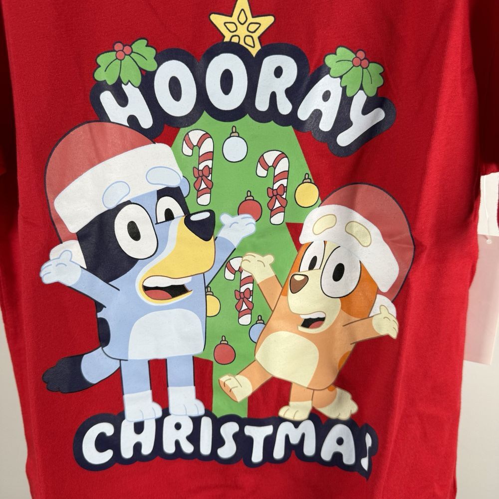 Bluey Girls S XL 14/16 T Shirt Graphic Hooray Christmas Bluey Bingo Short Sleeve